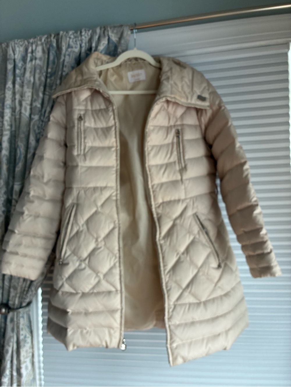 Laundry By Shelli Segal Cream Quilted Down Long Puffer Coat